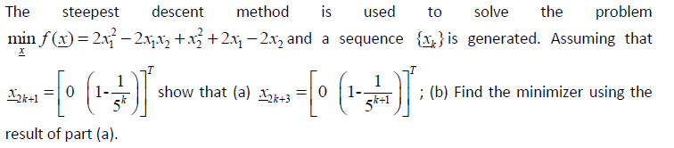 Solved The steepest descent method is used to solve the | Chegg.com