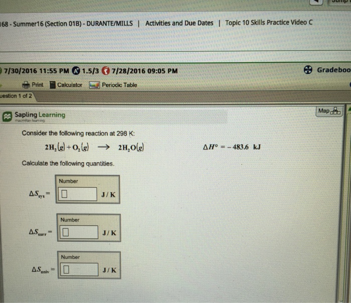 Solved Consider The Following Reaction At 298 K 2h 2 G0