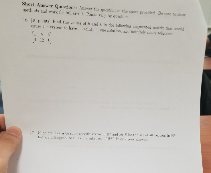 Solved Short Answer Questions: Answer the question in the | Chegg.com