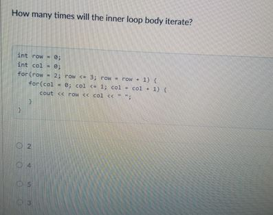 Solved How many times will the inner loop body iterate? int | Chegg.com
