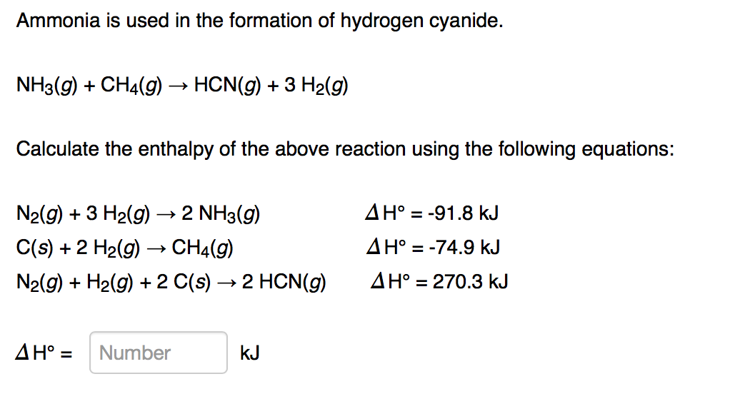 Solved Ammonia is used in the formation of hydrogen cyanide.