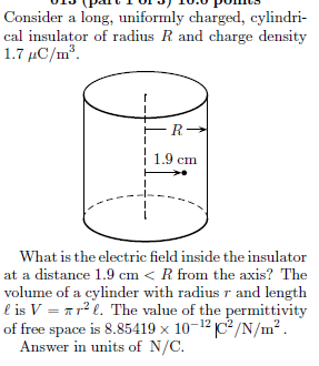 Solved Consider a long, uniformly charged, cylindrical | Chegg.com