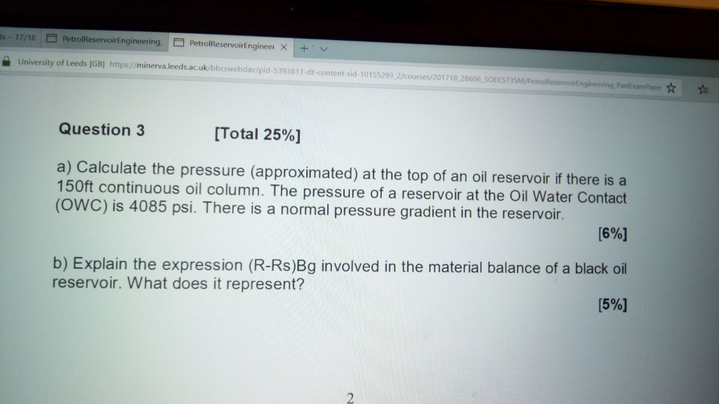 Solved 17/1 PetrolReservoirEngineering | Chegg.com