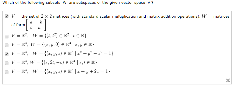 Solved Which of the following subsets W are subspaces of the | Chegg.com