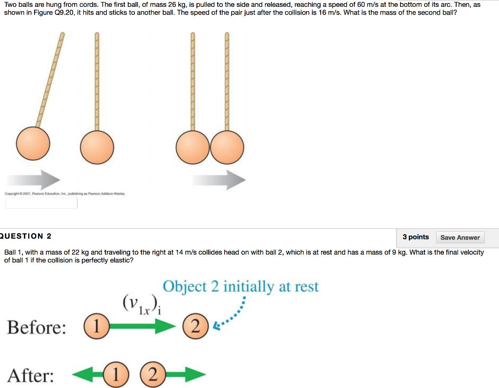Solved Two balls are hung from cords. The first ball, of