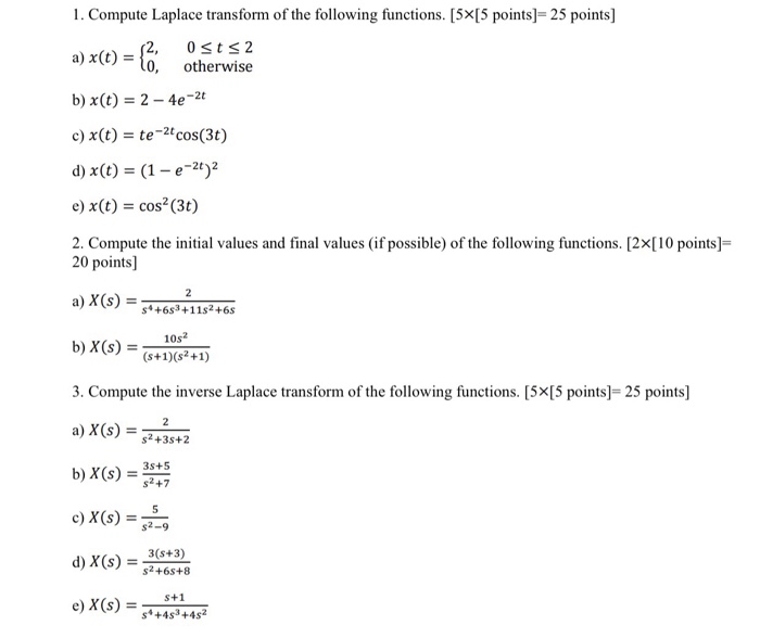 Solved Compute Laplace Transform Of The Following Functions