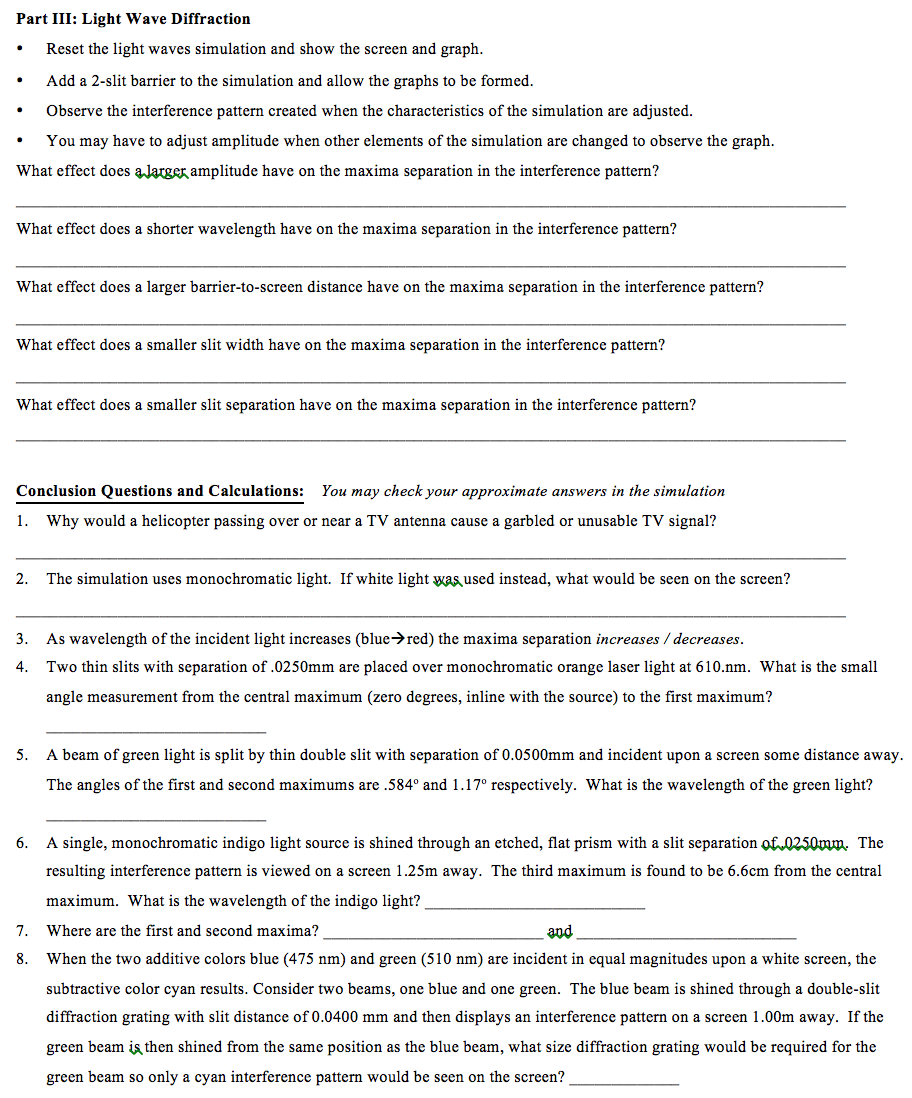 Wave Review Worksheet Answer Key