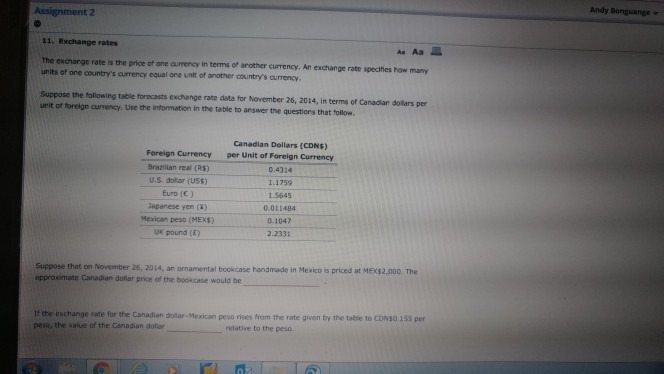 Solved Andy Bongaange Assignment 2 11 Exchange Rates The Chegg