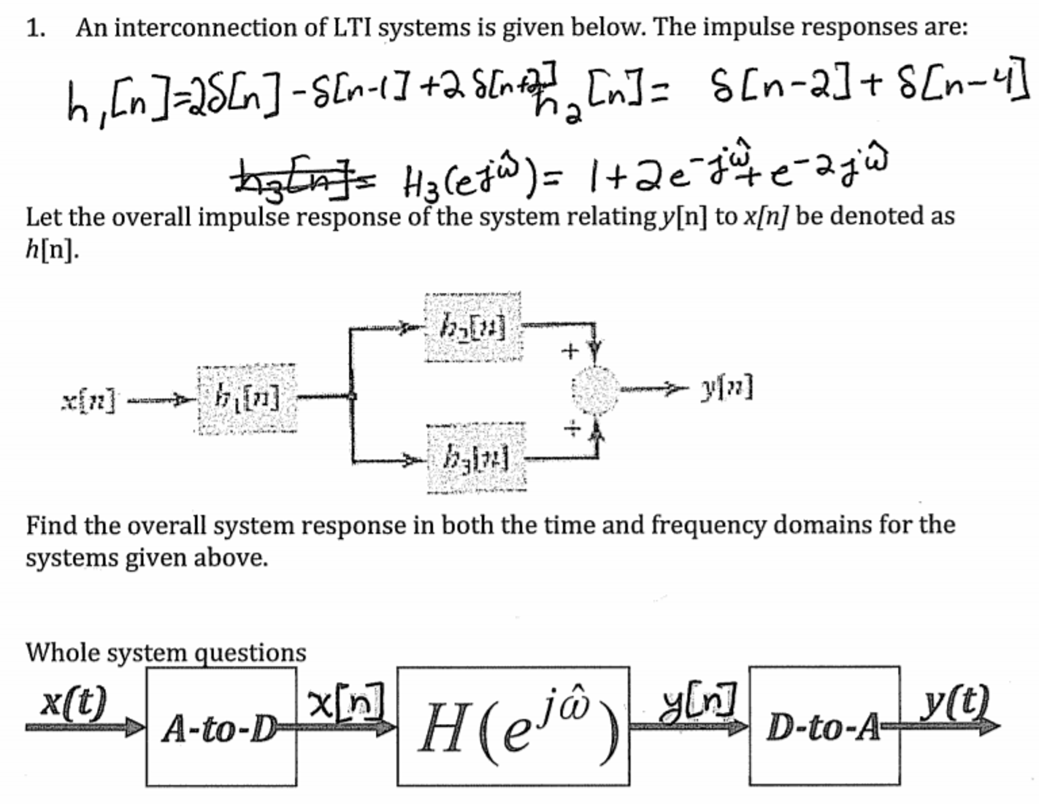 Solved An Interconnection Of Lti Systems Is Given Below The