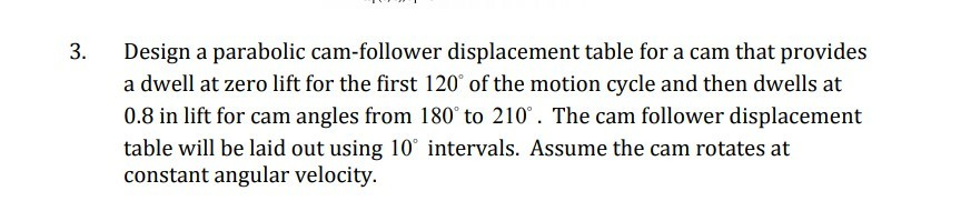 Solved 3. Design a parabolic cam-follower displacement table | Chegg.com