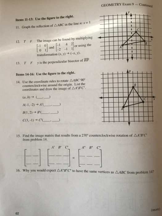 Solved Graph the reflection of delta ABC in the line n: x=1 | Chegg.com