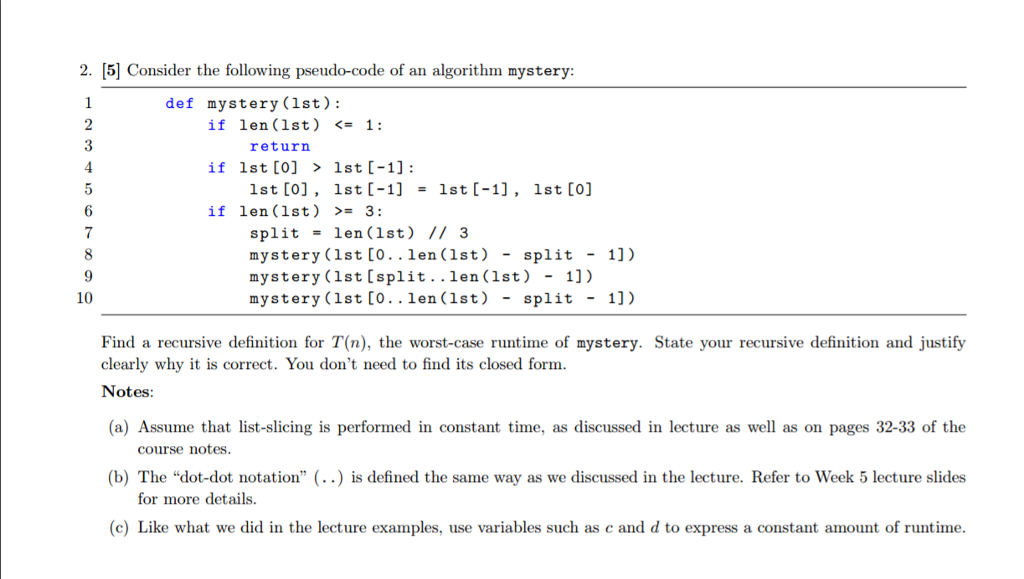 Consider the following psendo-code of an algorithm | Chegg.com