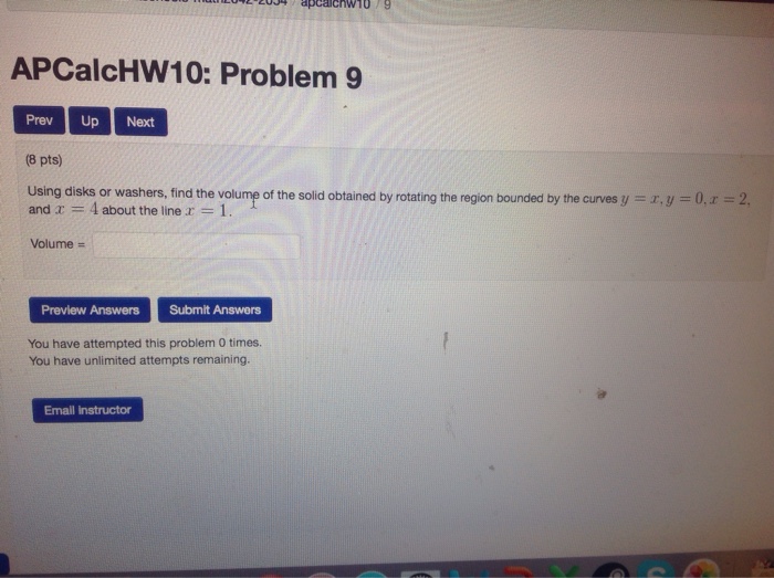 Solved (8 pts) Using disks or washers, find the volume o f