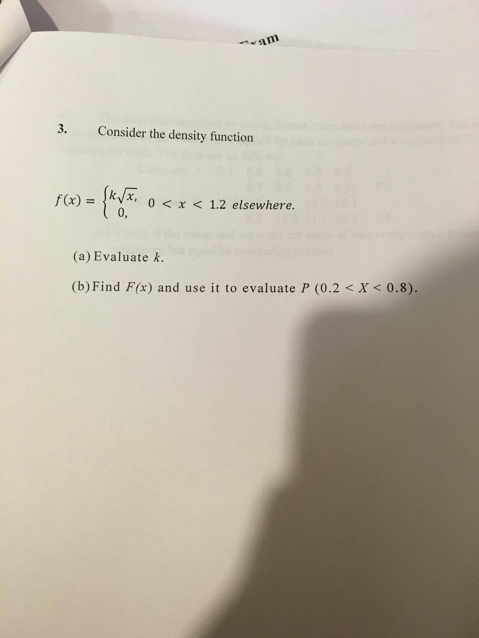 Solved Consider The Density Function Fx K Squareroot X