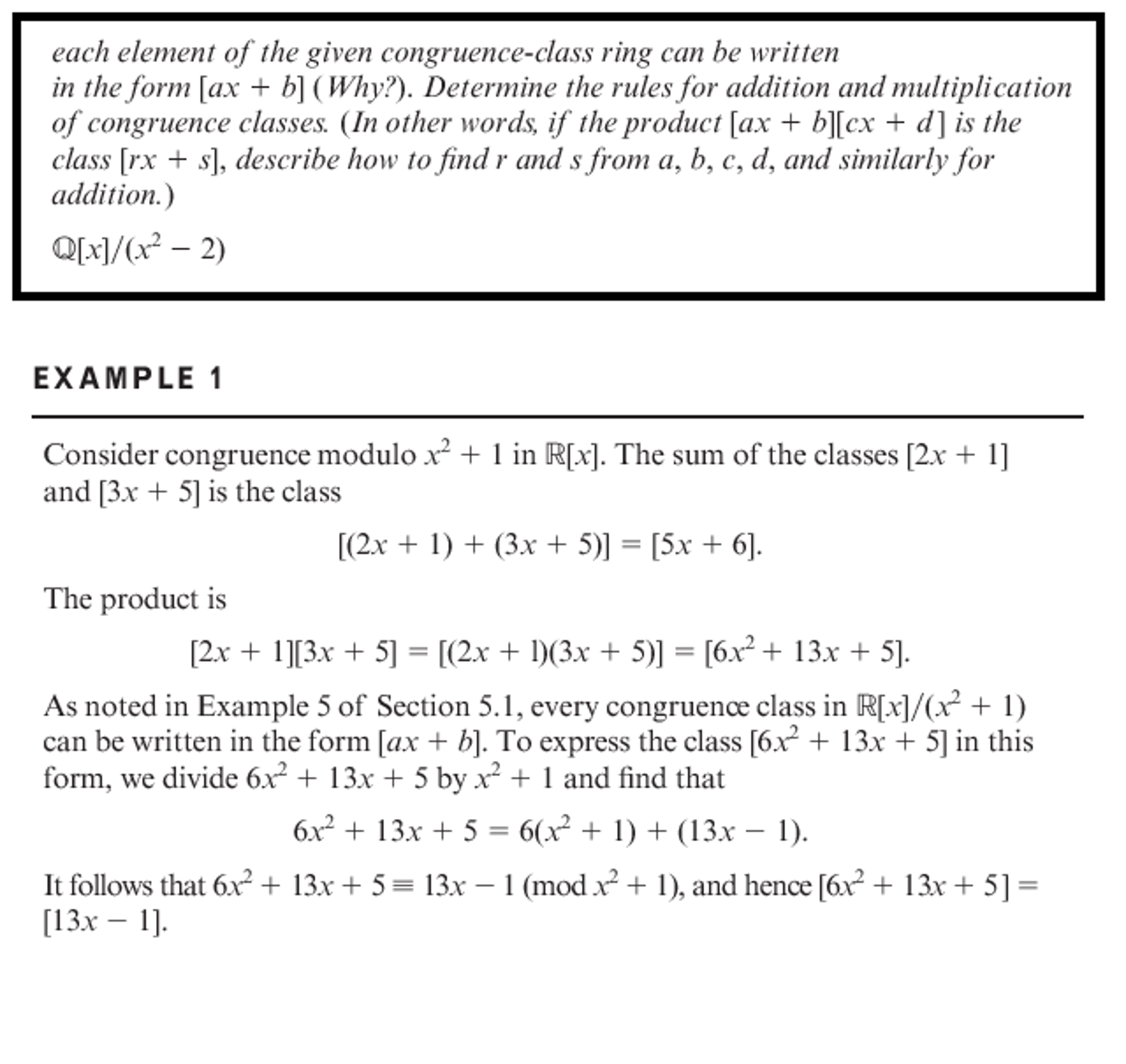 Solved Consider congruence modulo x^2 + 1 in R[x]. The sum | Chegg.com