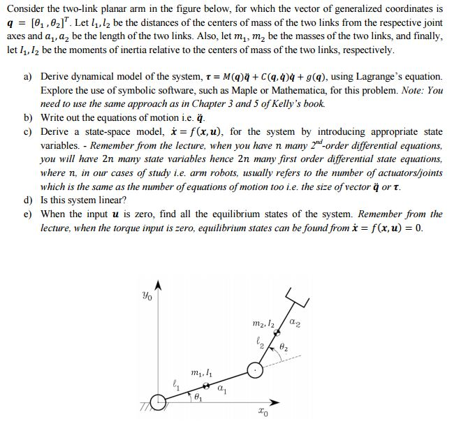 Solved Consider the two-link planar arm in the figure below, | Chegg.com