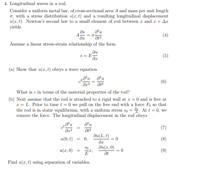 Solved 4. Longitudinal waves in a rod. Consider a uniform | Chegg.com