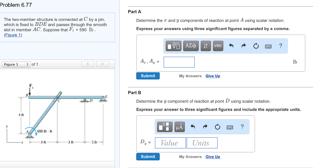 Solved The two-member structure is connected at C by a pin, | Chegg.com