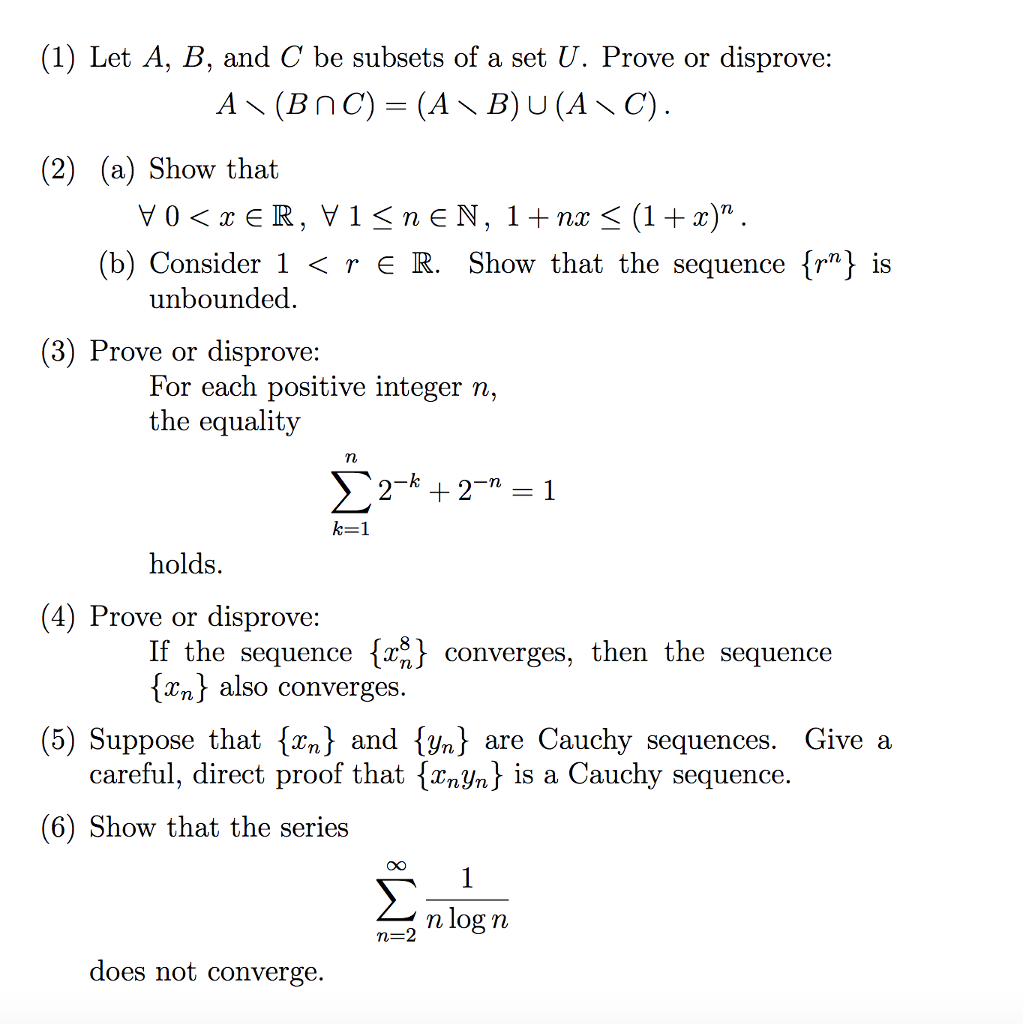 Solved (1) Let A, B, And C Be Subsets Of A Set U. Prove Or | Chegg.com