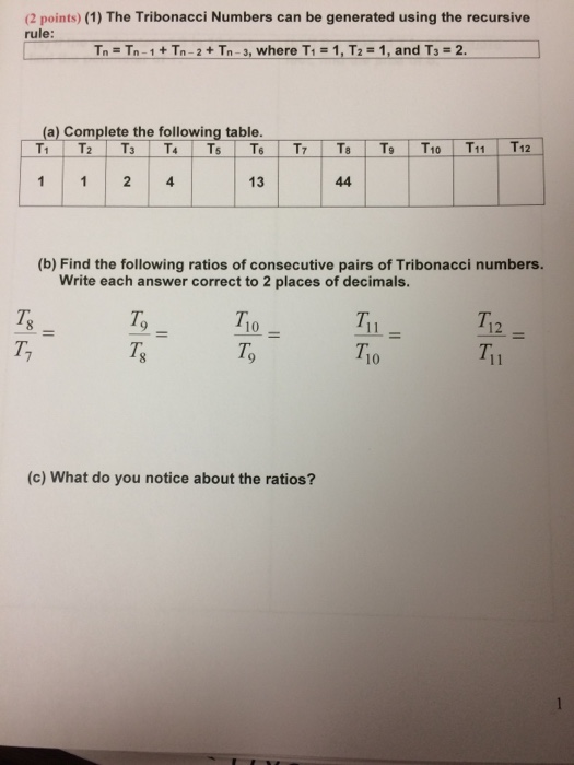 Solved The Tribonacci Numbers can be generated using the | Chegg.com