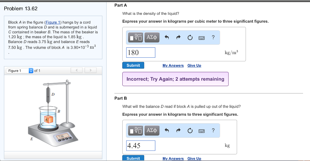 Solved What is the density of the liquid? Block A in the | Chegg.com