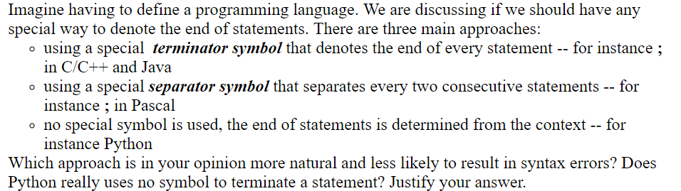 Solved Imagine having to define a programming language. We | Chegg.com