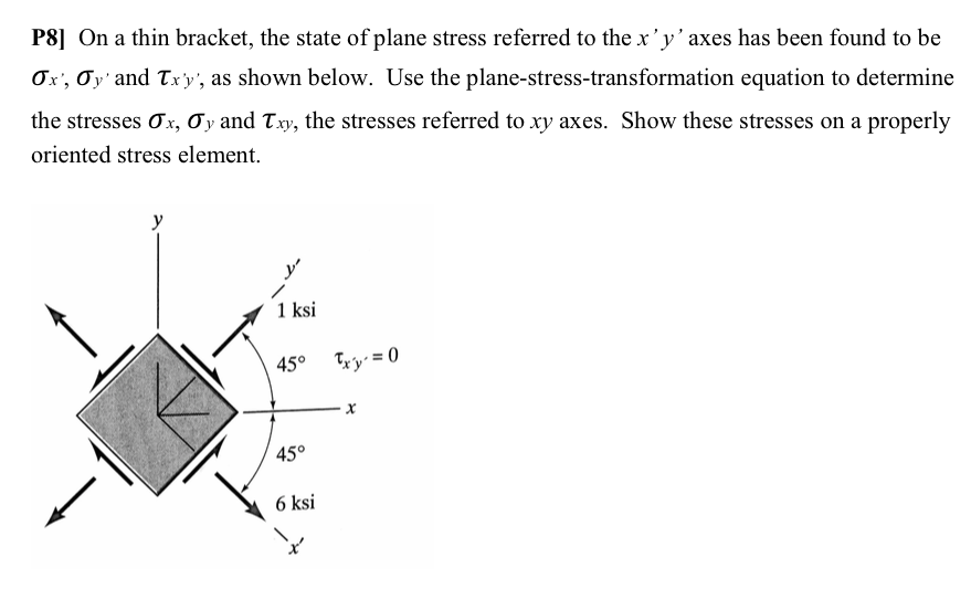 Solved P8] On a thin bracket, the state of plane stress | Chegg.com