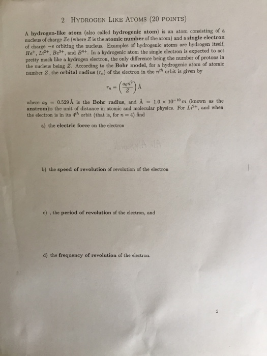 Solved A Hydrogen Like Atom Also Called Hydrogenic Atom Is Chegg