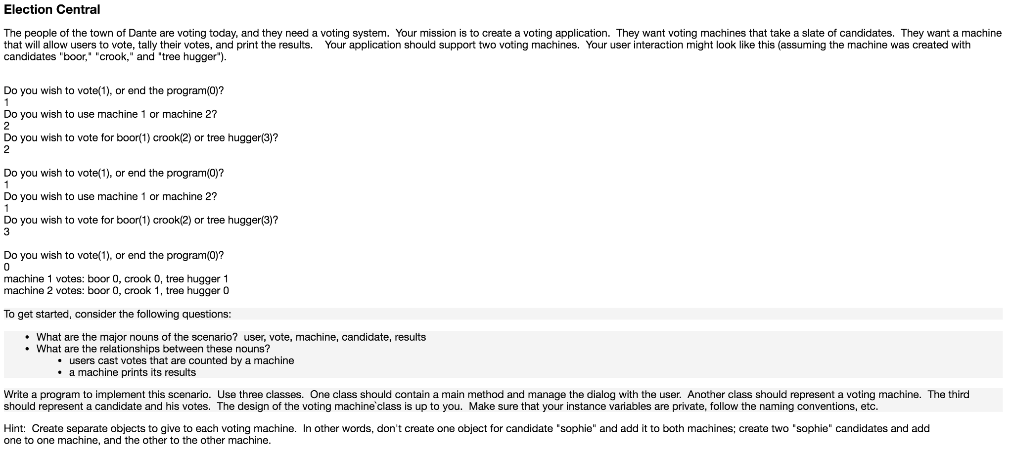 Solved Election Central Can you please help me the JAVA | Chegg.com