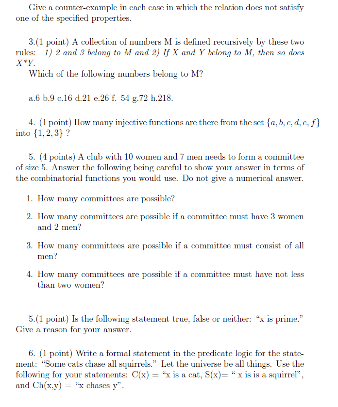 Solved Give a counter-example in each case in which the | Chegg.com