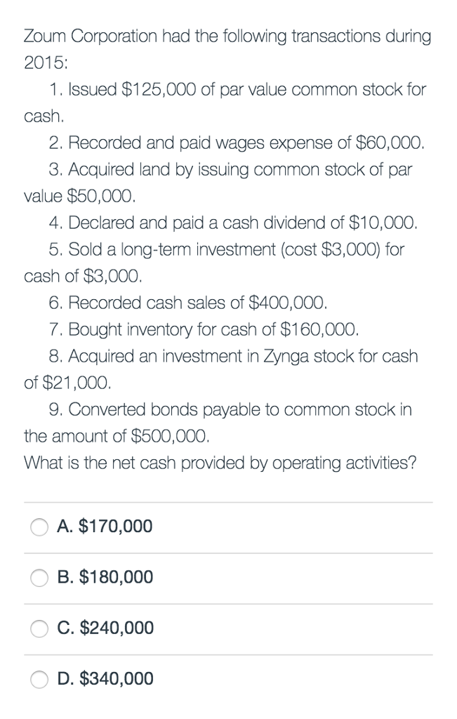 Solved Zoum corporation had the following transactions | Chegg.com