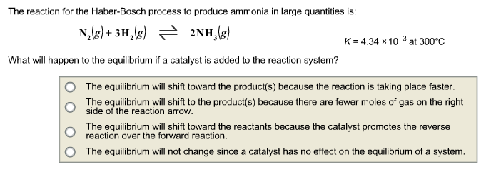 Solved The reaction for the Haber Bosch process to produce