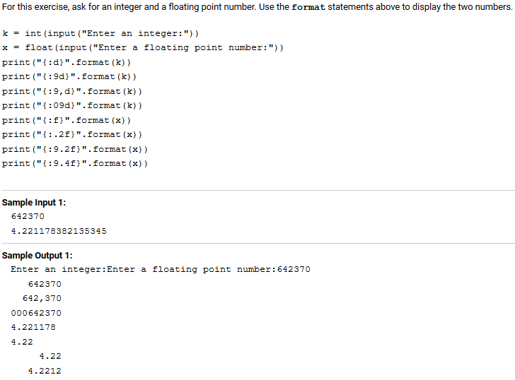 Solved For this exercise, ask for an integer and a floating | Chegg.com