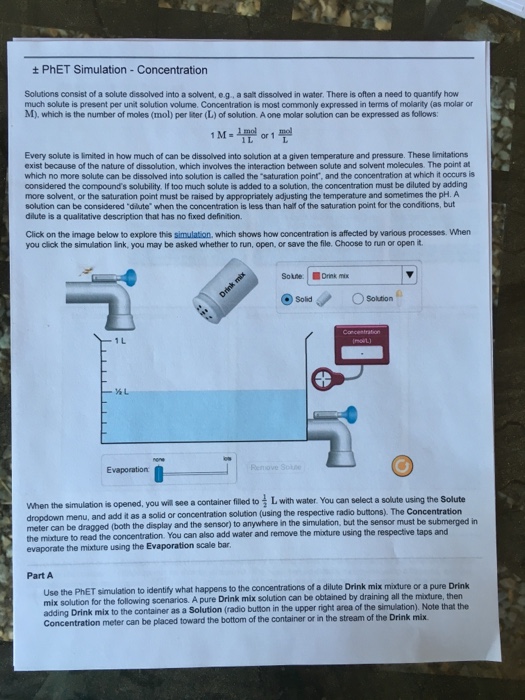 Solved ± PhET SimulationConcentration Solutions consist of