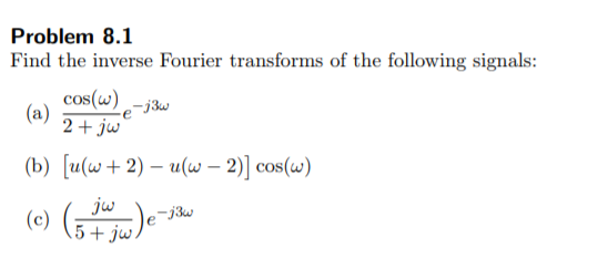 Solved Problem 8.1 Find the inverse Fourier transforms of | Chegg.com