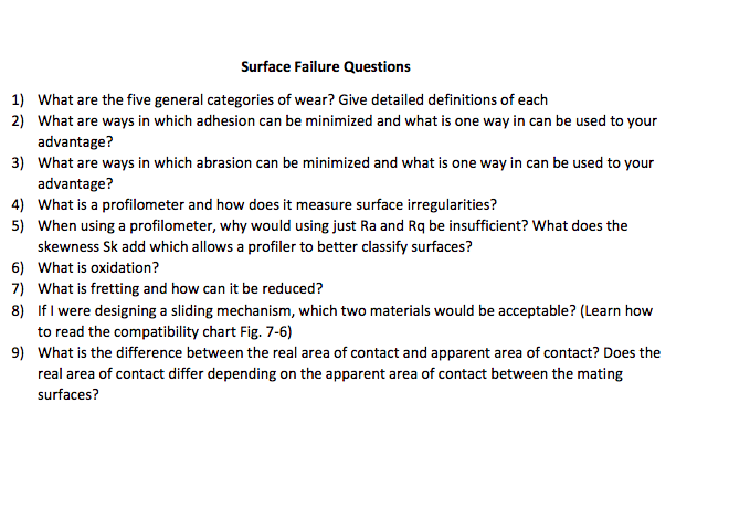 Solved Surface Failure Questions What are the five general | Chegg.com