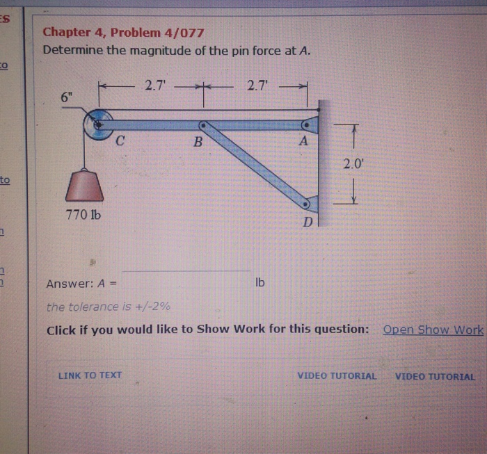 Solved Determine the magnitude of the pin force at A.
