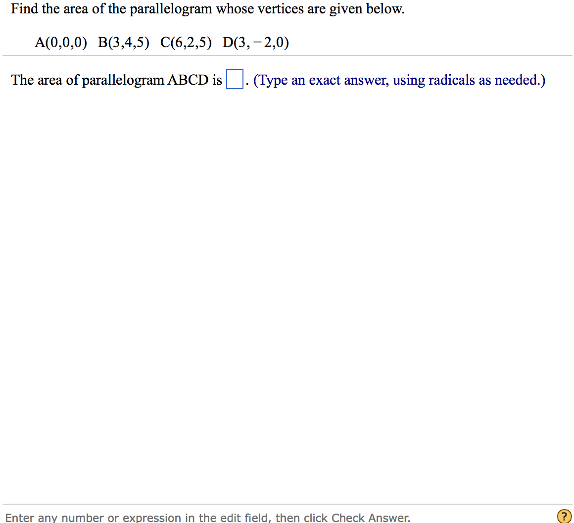 Solved Find the area of the parallelogram whose vertices are | Chegg.com