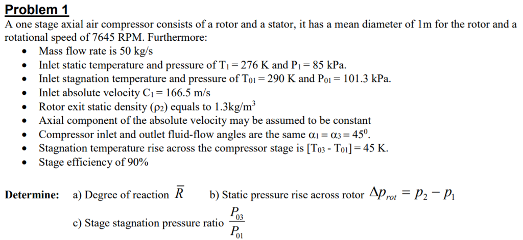 Solved Problem1 A one stage axial air compressor consists of | Chegg.com