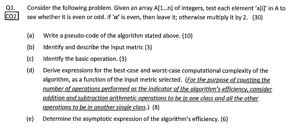 Solved Consider The Following Problem. Given An Array A[ | Chegg.com