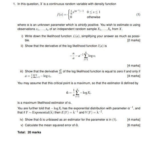 Solved 1. In this question, X is a continuous random | Chegg.com