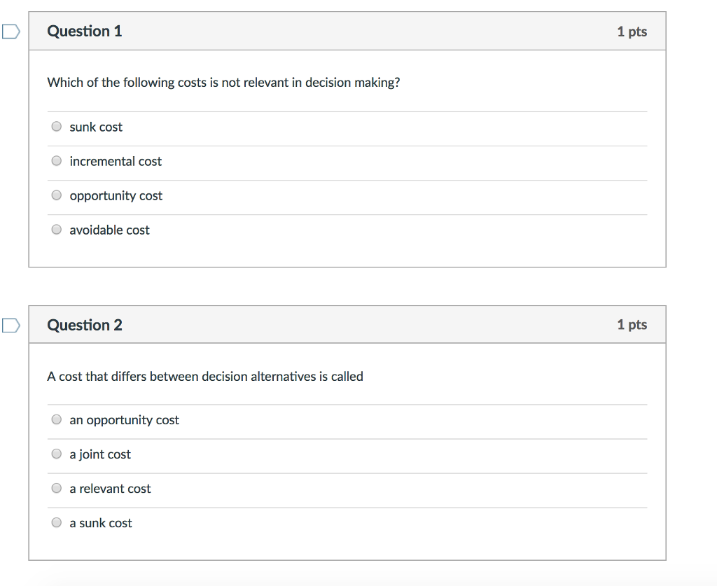 Solved Which Of The Following Costs Is Not Relevant In Chegg Solved Which Of The Following Costs Is Not Relevant In Chegg