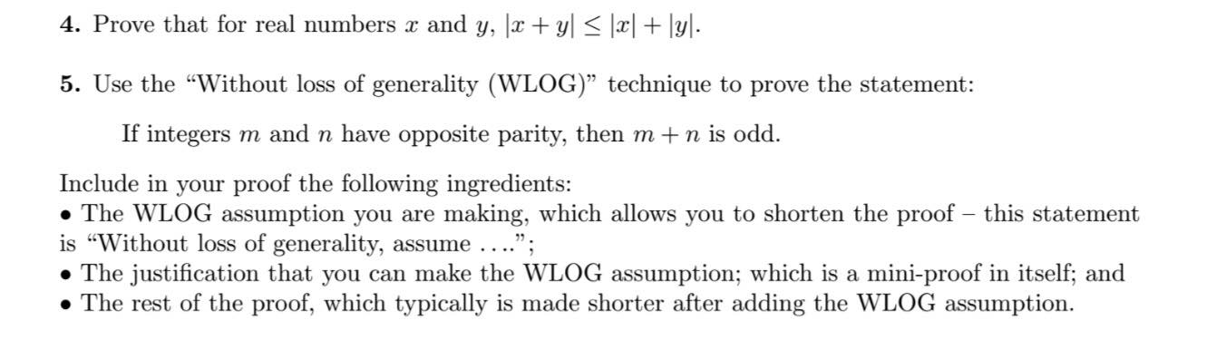 Solved 4. Prove that for real numbers x and y,|x + y| geq | Chegg.com