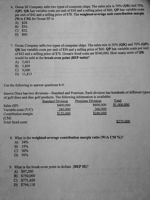 Solved Ocean SF Company sells two types of computer chips.