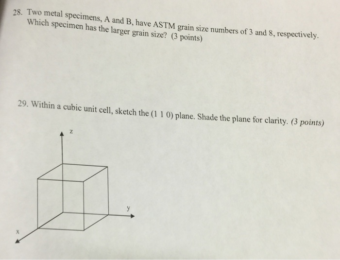 Solved Two metal specimens, A and B, have ASTM grain size