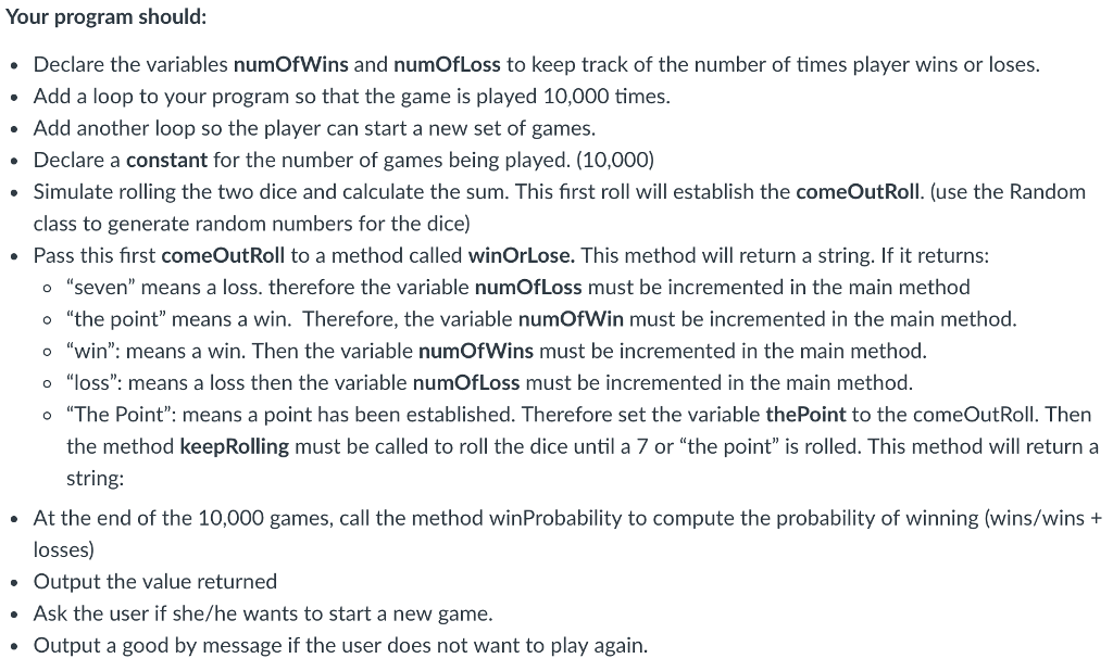 Solved Craps Game: Note: For this program a shell has not | Chegg.com