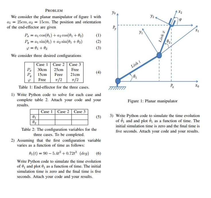 Solved PROBLEM yo We consider the planar manipulator of | Chegg.com