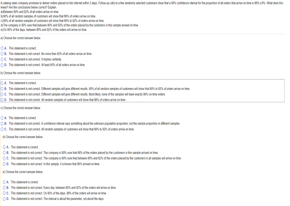 Solved A catalog sales company promises to deliever ordered