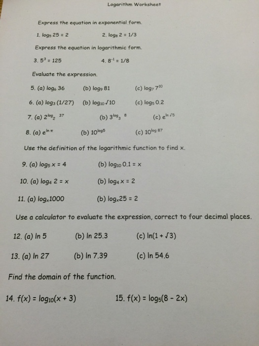 Logarithm Worksheet With Answers - Worksheet List
