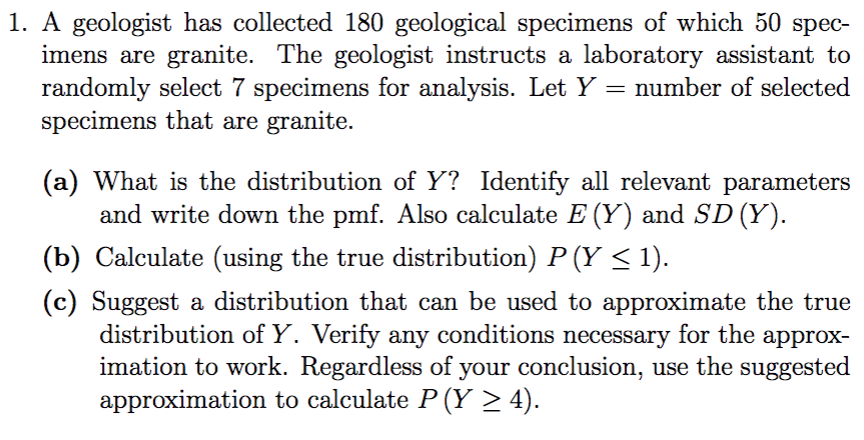 Solved 1. A Geologist Has Collected 180 Geological Specimens | Chegg.com